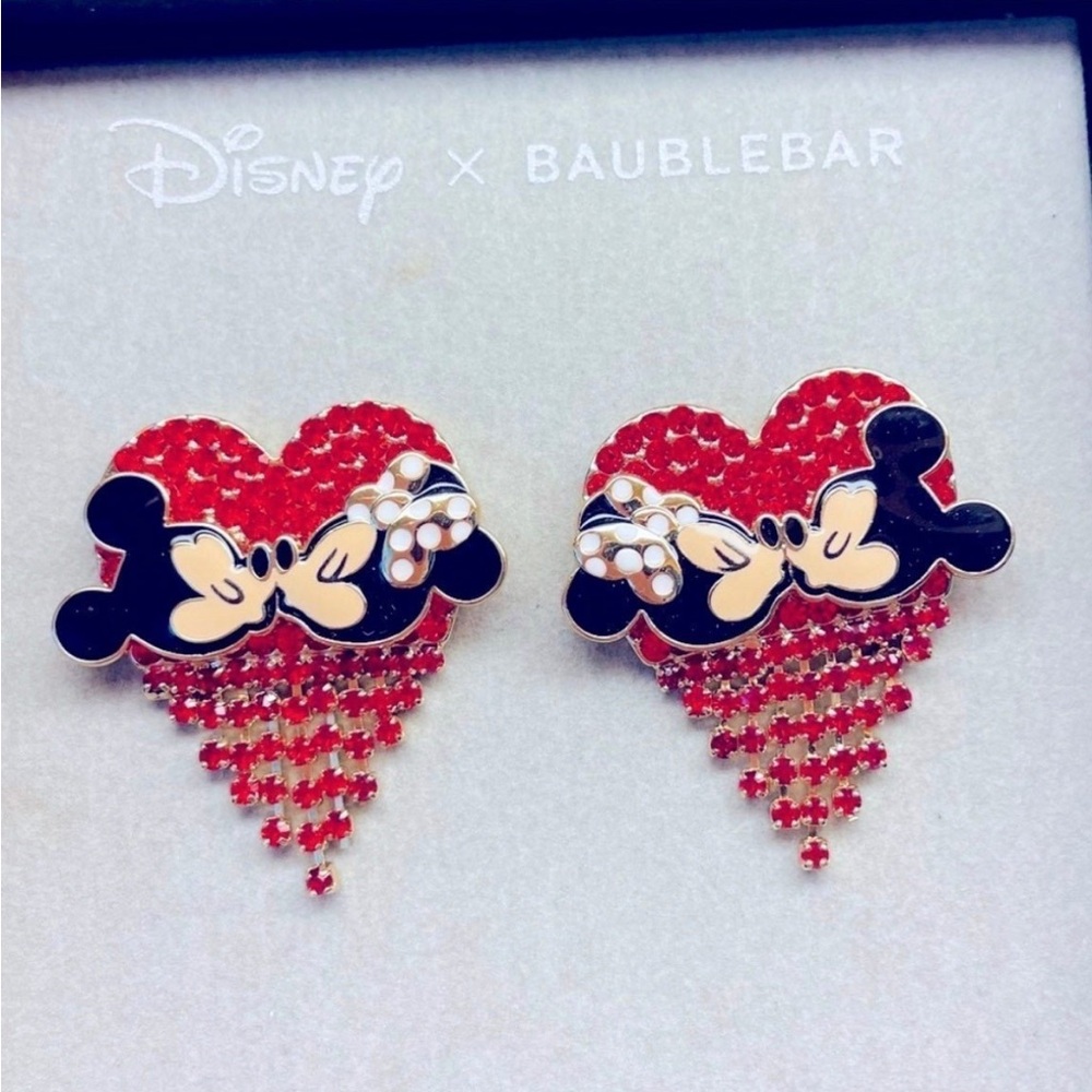 Disney X Baublebar Mickey & Minnie Mouse Heart Valentines Day Earrings Jewelry